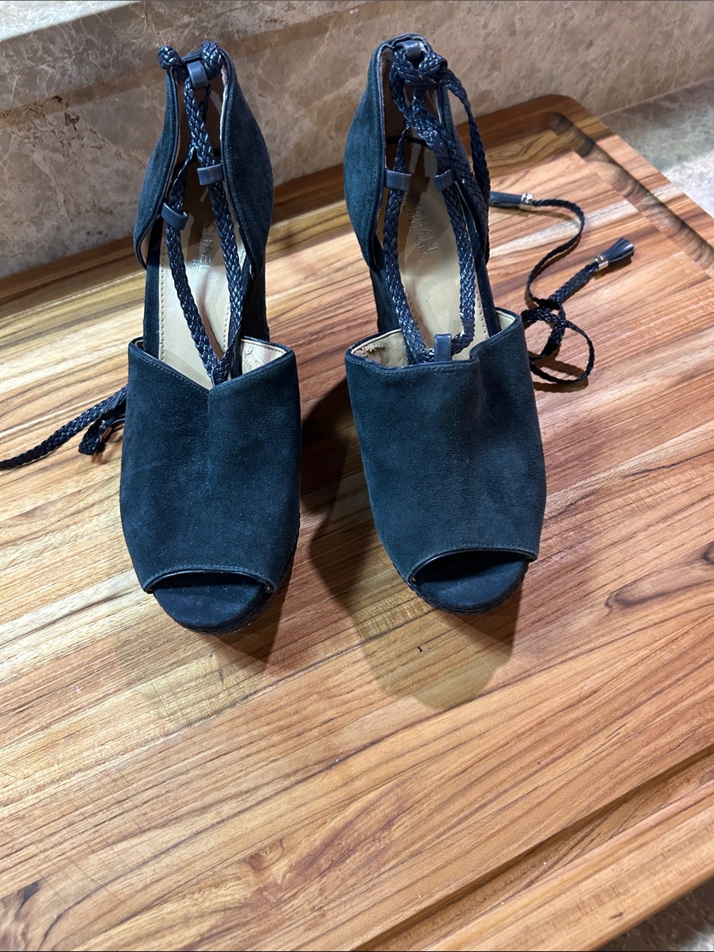 MICHAEL Michael Kors Blue Suede Peep Toe Lace-Up Heels